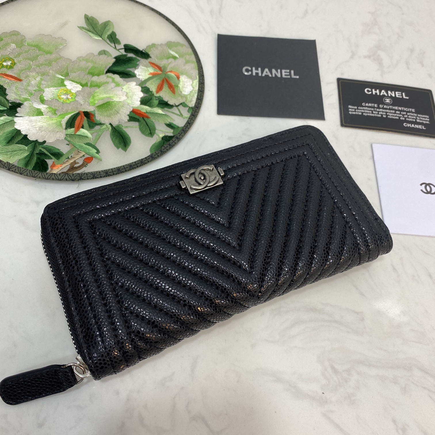 CC Inspired Caviar Chevron Quilted Wallet -Fishseed Pattern Sier Wallet - Gorchic - $52.99