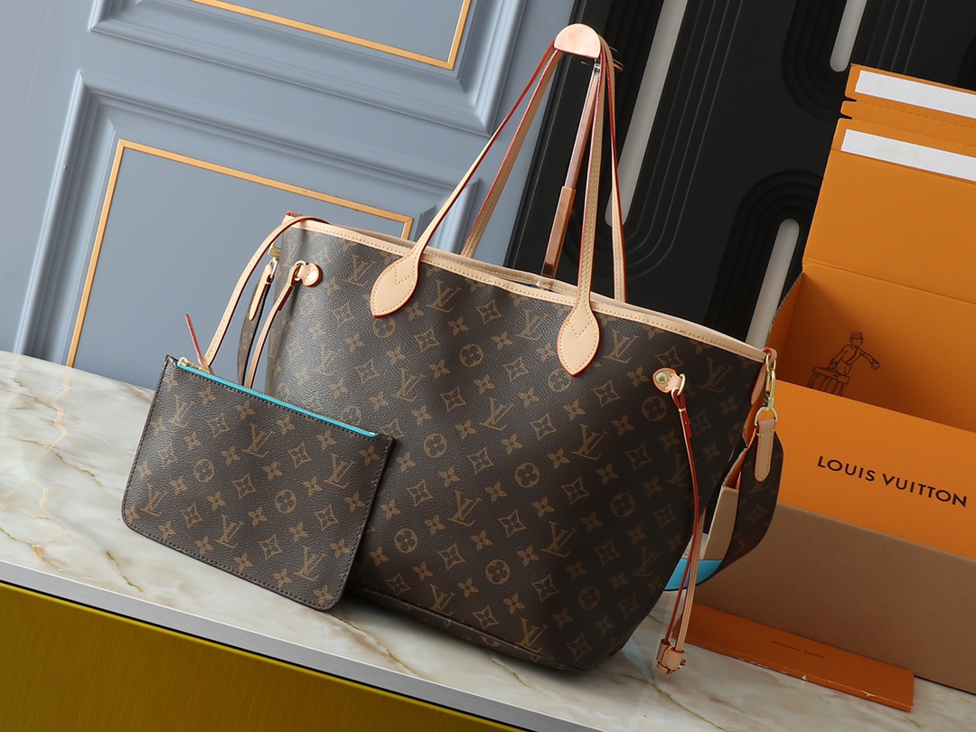 Designer Monogram Neverfull Bandoulière Inside Out MM Size Blue Bag - Gorchic - $139.99