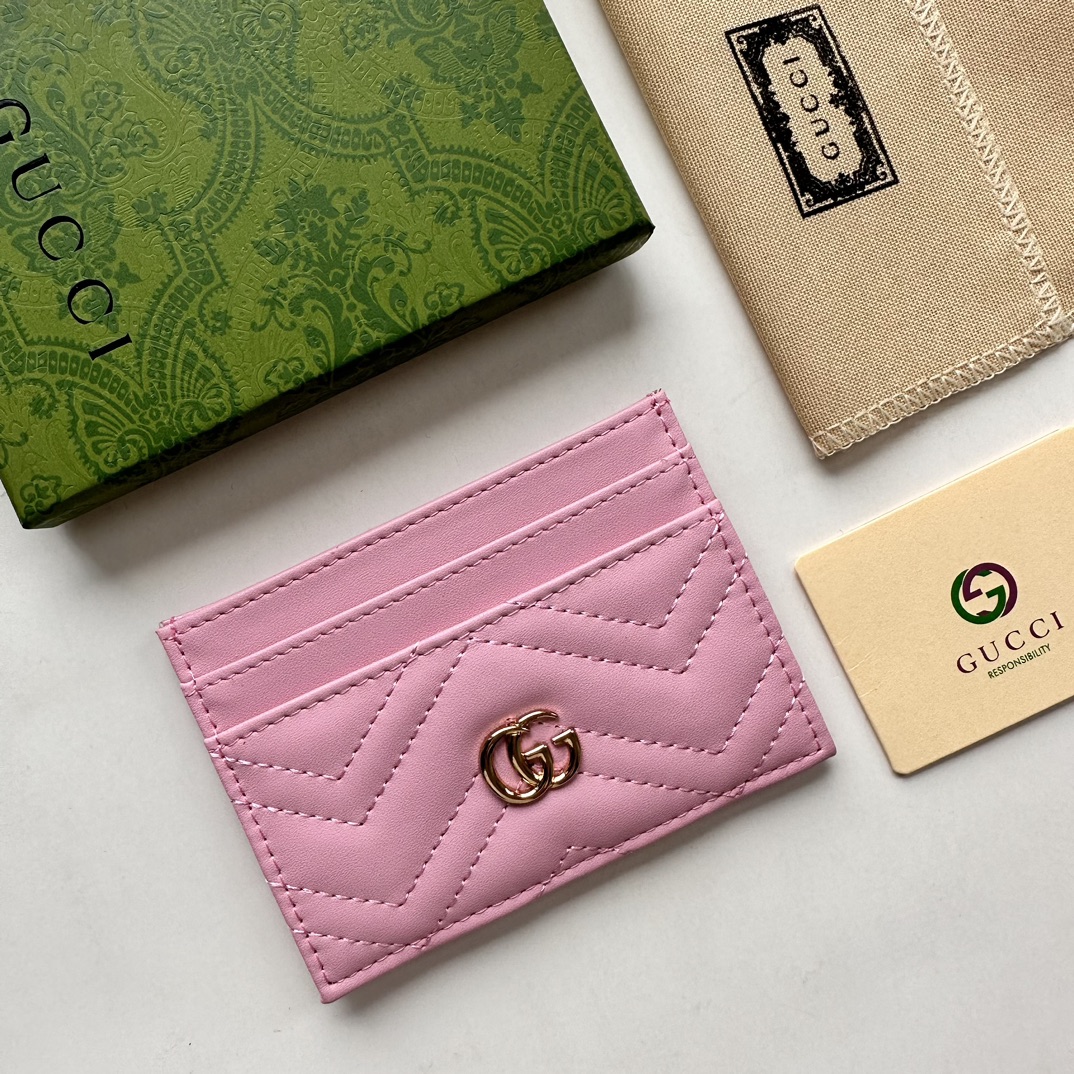 Double-G GG Marmont card case pink leather-wallet - Gorchic - $39.99
