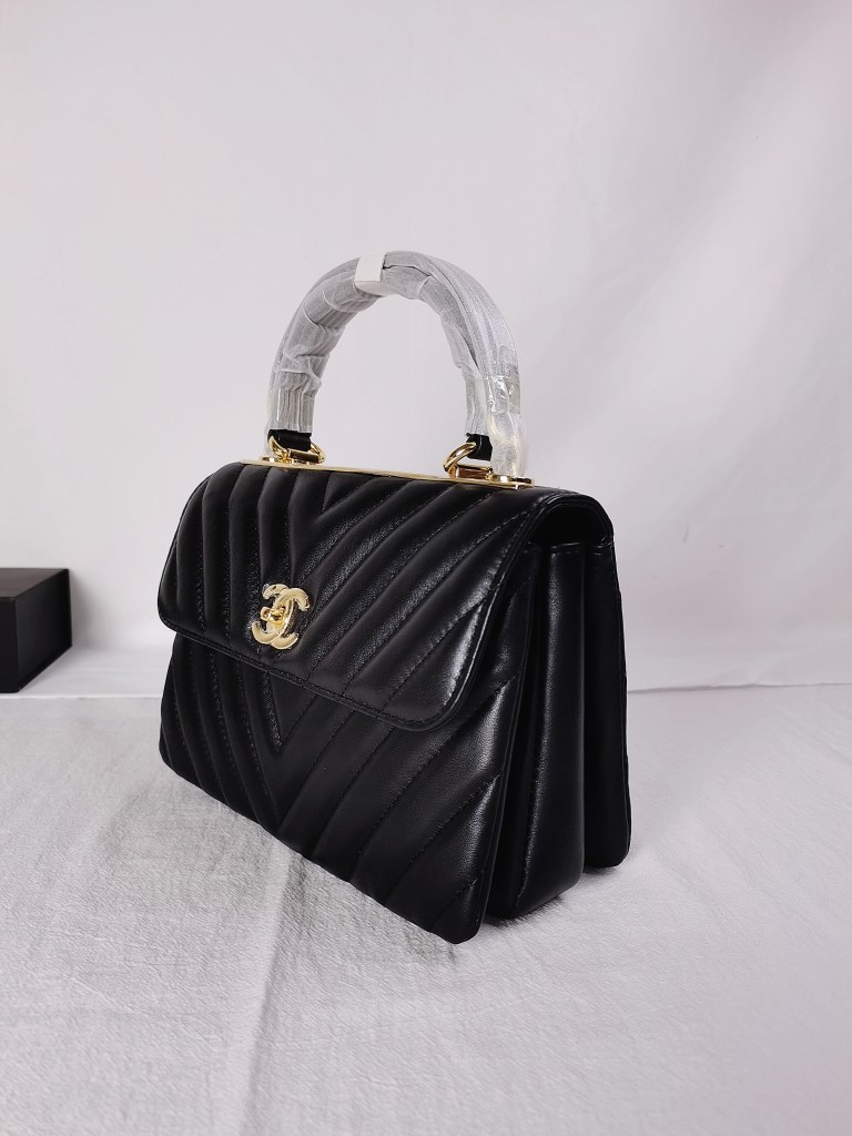 CC Inspired Top Handle Flap Bag Lambskin - Black - Gorchic - $140.99