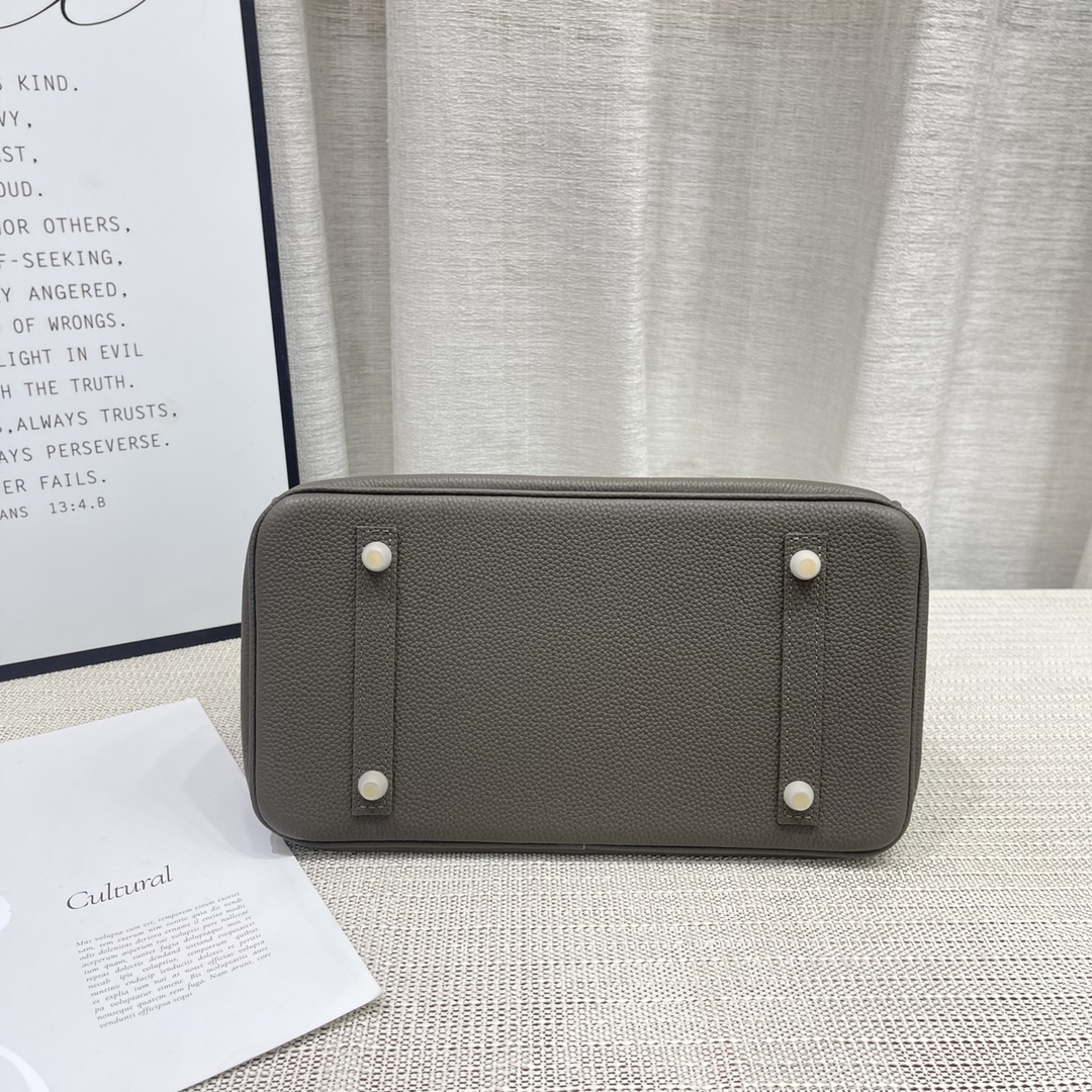 H-Inspired Birkin Togo Retourne Bag Golden Hardware-Light Grey Bag - Gorchic - $185.99