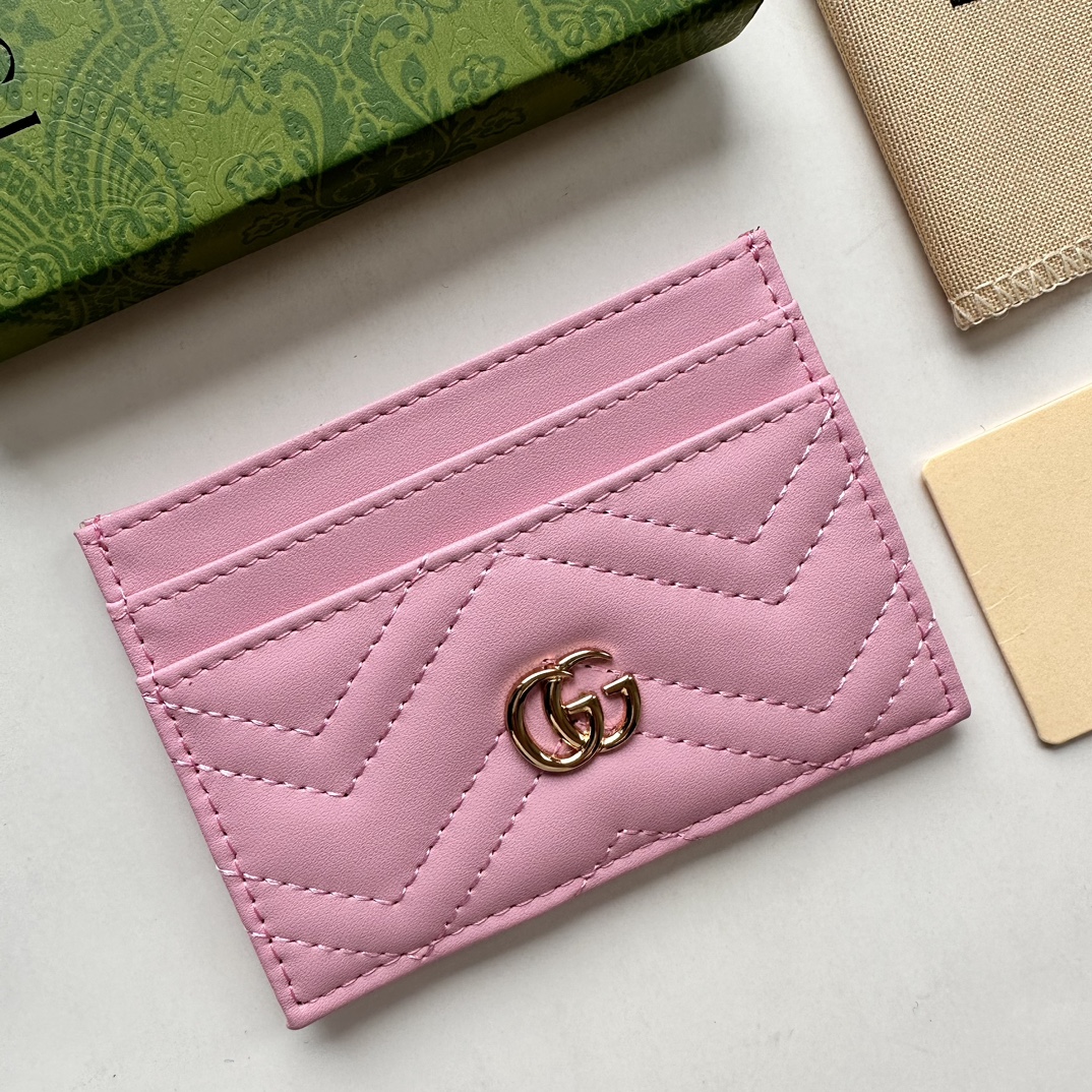 Double-G GG Marmont card case pink leather-wallet - Gorchic - $39.99