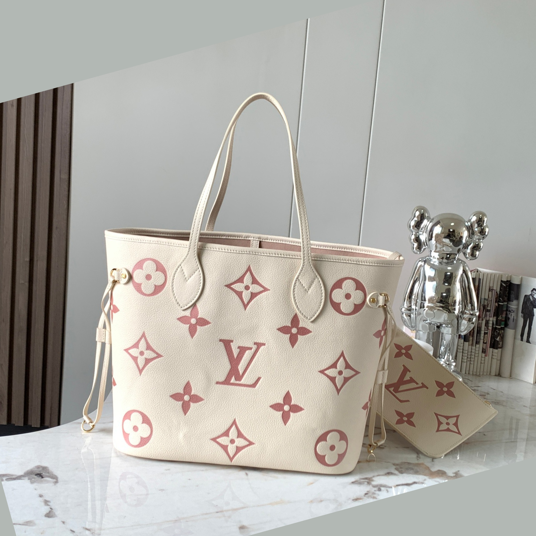 Designer Monogram Neverfull Pink and White Embossed Medium Shopping Bag - Gorchic - $124.99