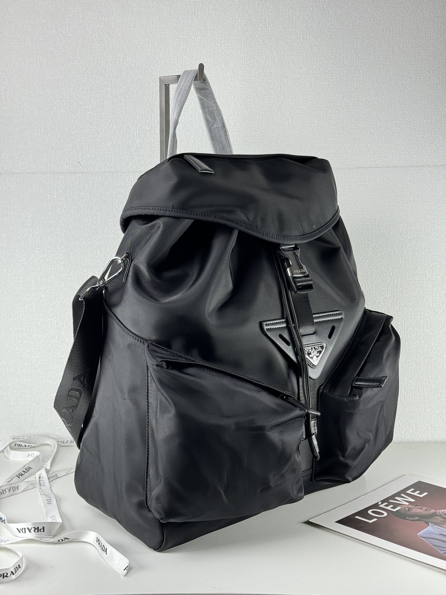 Saffiano texture Re-Nylon and leather backpack Black Bag - Gorchic - $157.99