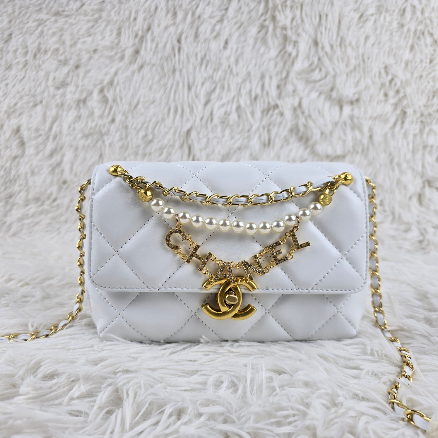 CC Inspired 24A Pearl Mini Flap Bag-White - Bag - Gorchic - $135.99