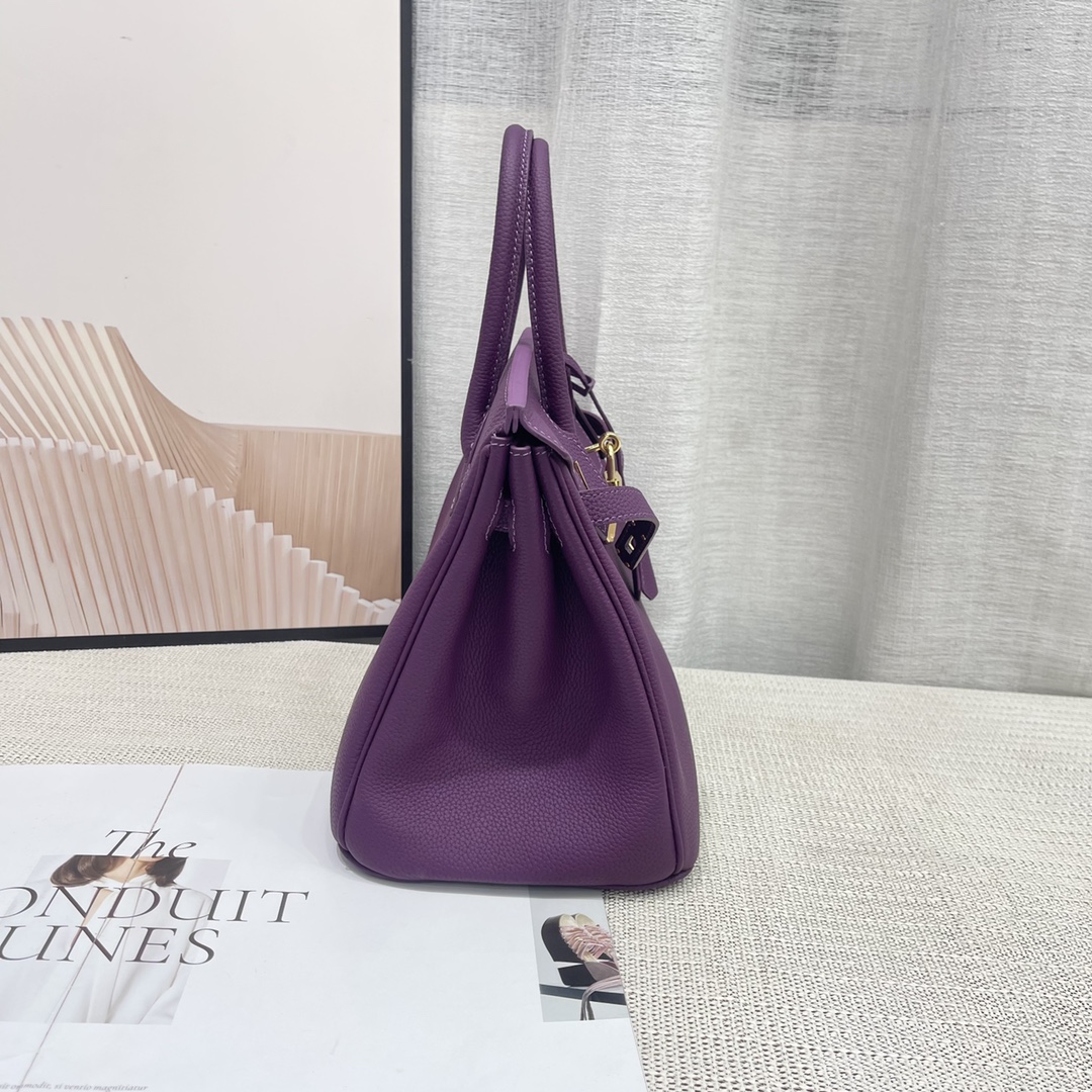 H-Inspired Birkin Togo Retourne Bag Golden-Purple Bag - Gorchic - $185.99