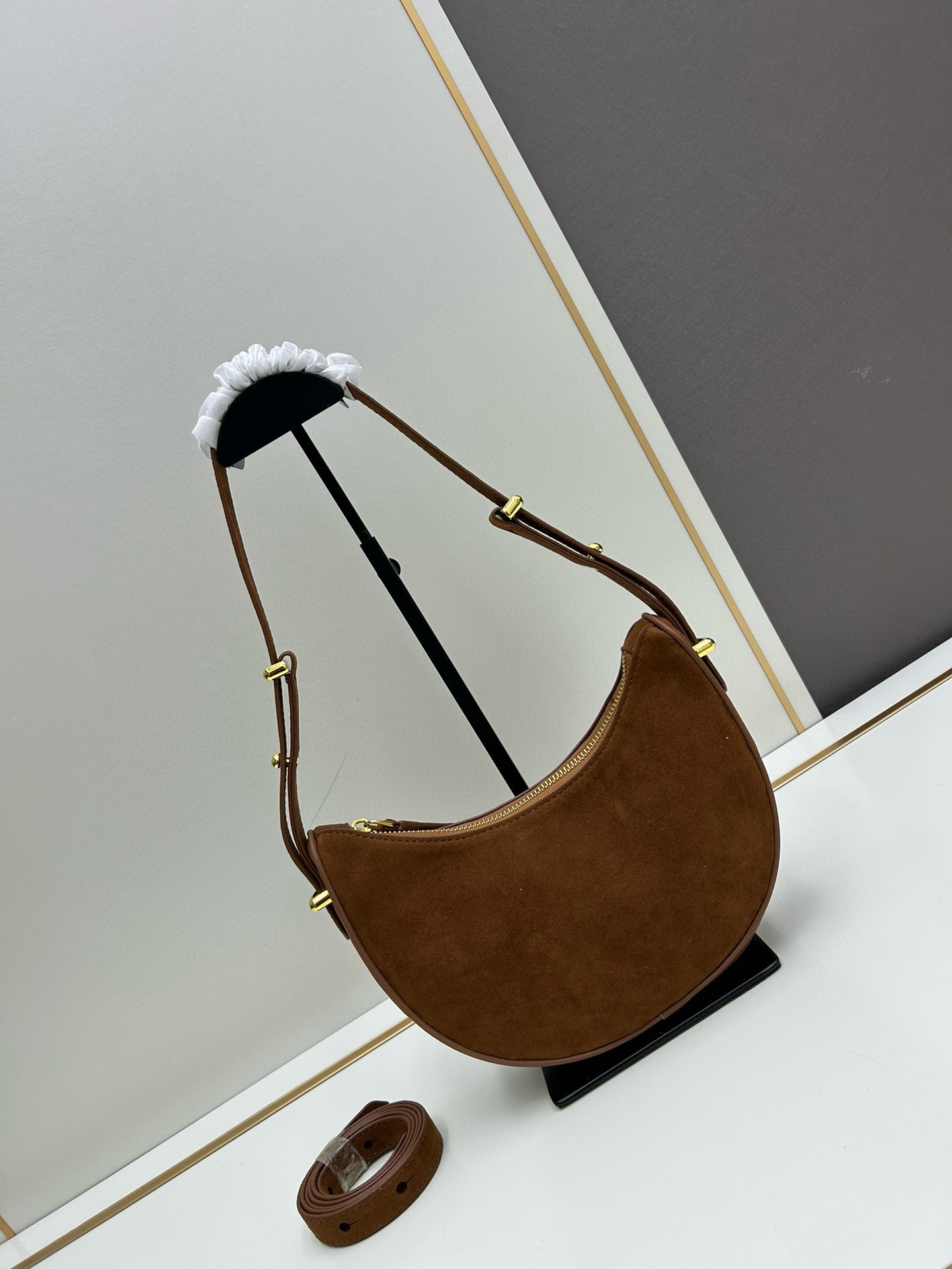 Saffiano texture Arqué Suede Brown Shoulder bag - Gorchic - $116.99