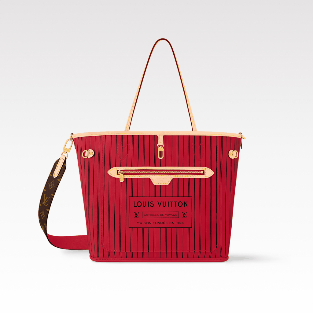 Designer Monogram Neverfull Bandoulière Inside Out MM Size Rouge Sari Bag - Gorchic - $136.99