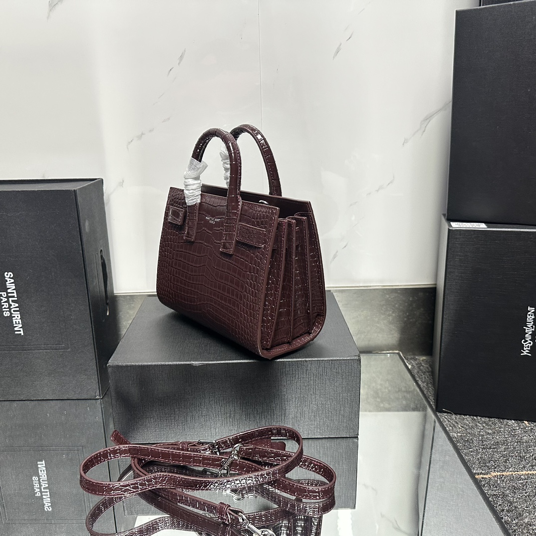 Lady Designer Rose Croc Embossed Leather Nano Classic Sac De Jour Tote - Bag - Gorchic - $175.99