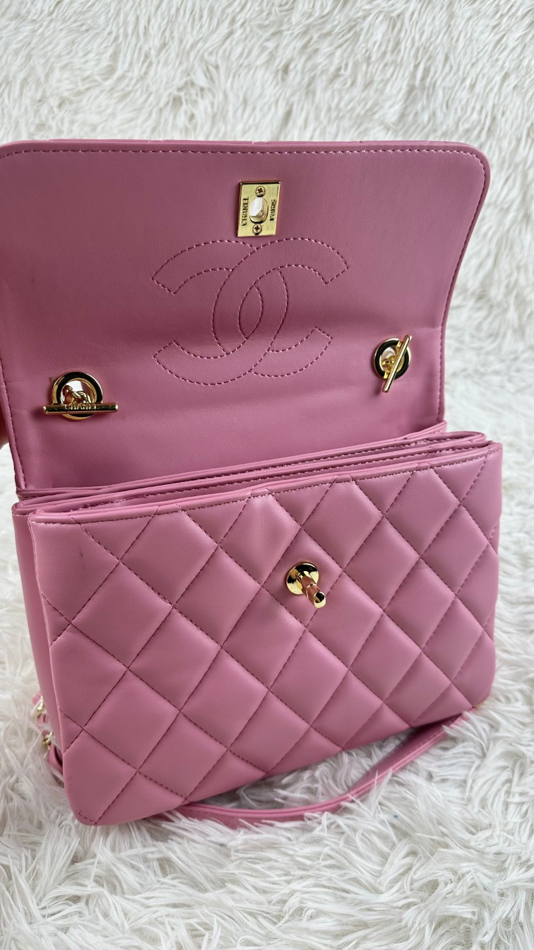 CC Inspired Top Handle Flap Bag Lambskin - Pink - Gorchic - $140.99