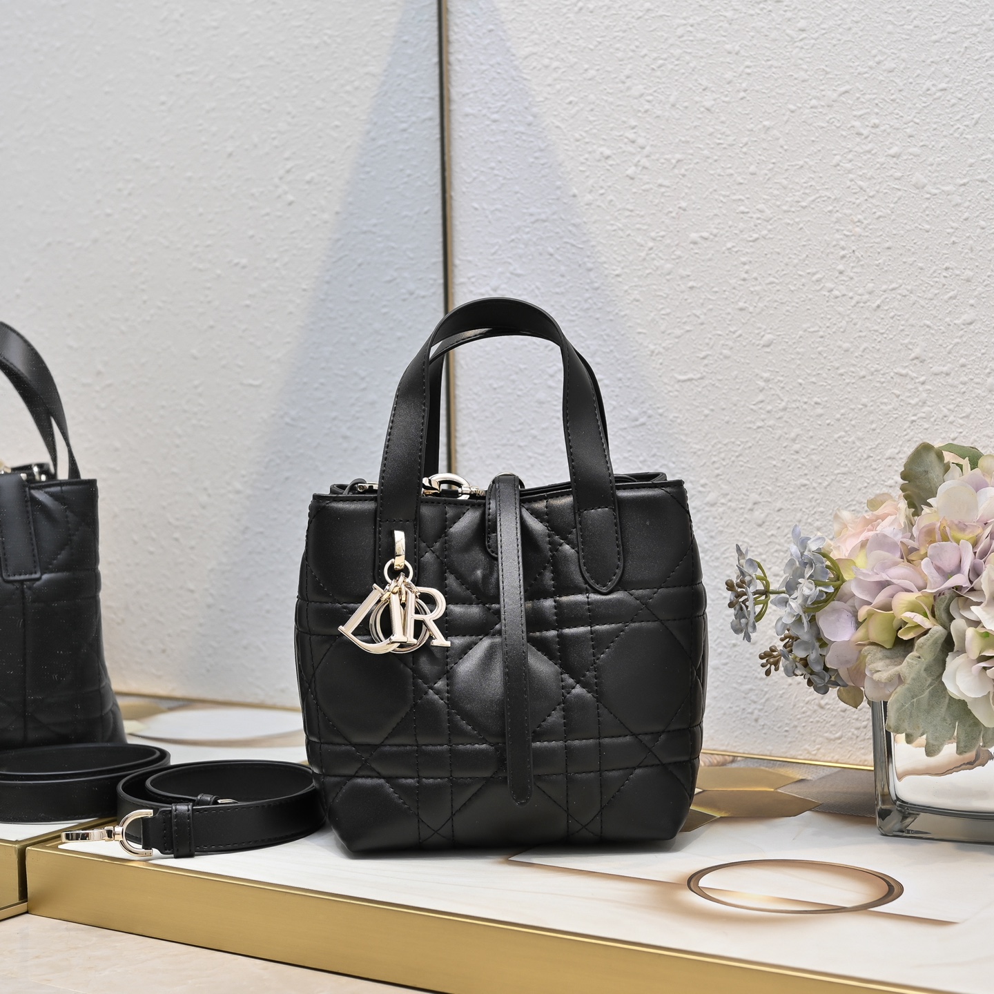 D Inspired Toujours Bag - Black Macrocannage Calfskin - Gorchic - $136.99