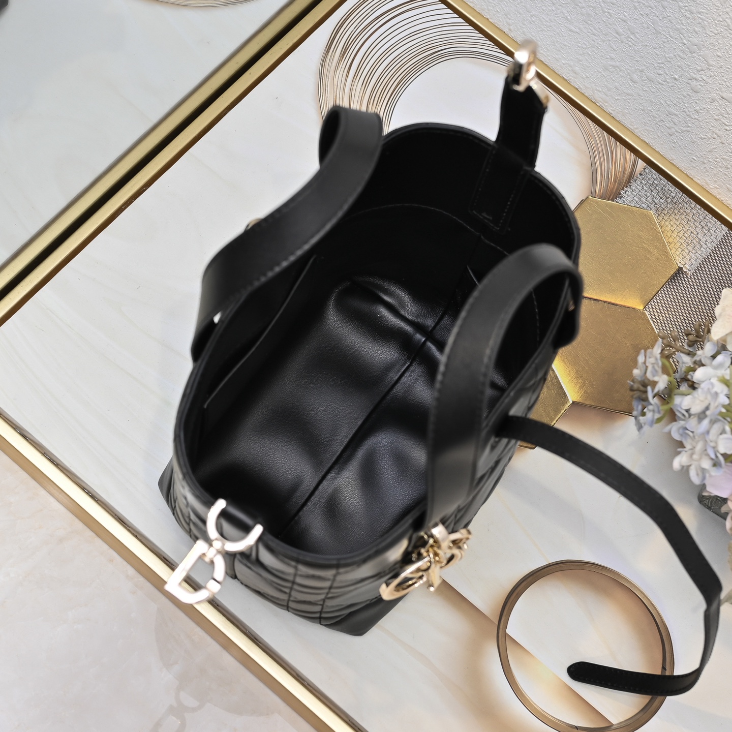 D Inspired Toujours Bag - Black Macrocannage Calfskin - Gorchic - $136.99