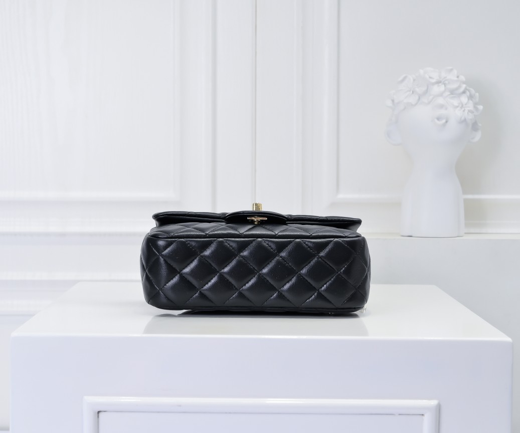 CC Inspired Classic Flag Bag CC Pearl Crush Mini Square Flap Bag Black Calfskin Antique Gold Hardware - Bag - Gorchic - $127.99