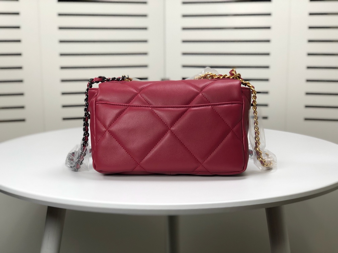 CC Inspired Calfskin Quilted CC Inspired 19 Flap Dark Red -Golden - Bag - Gorchic - $132.99