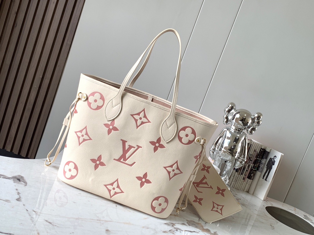 Designer Monogram Neverfull MM Cream Leather White Medium Shopper Bag - Gorchic - $124.99