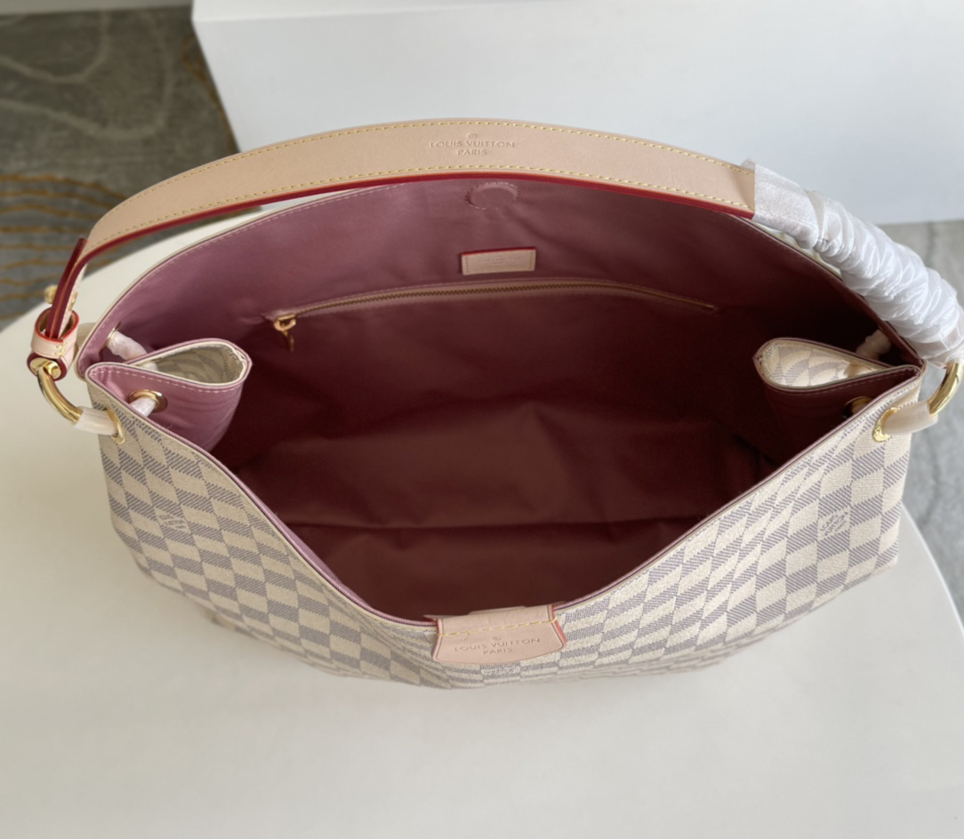 Designer Monogram Graceful MM Damier Azur Canvas Shoulder Bag - Gorchic - $120.99