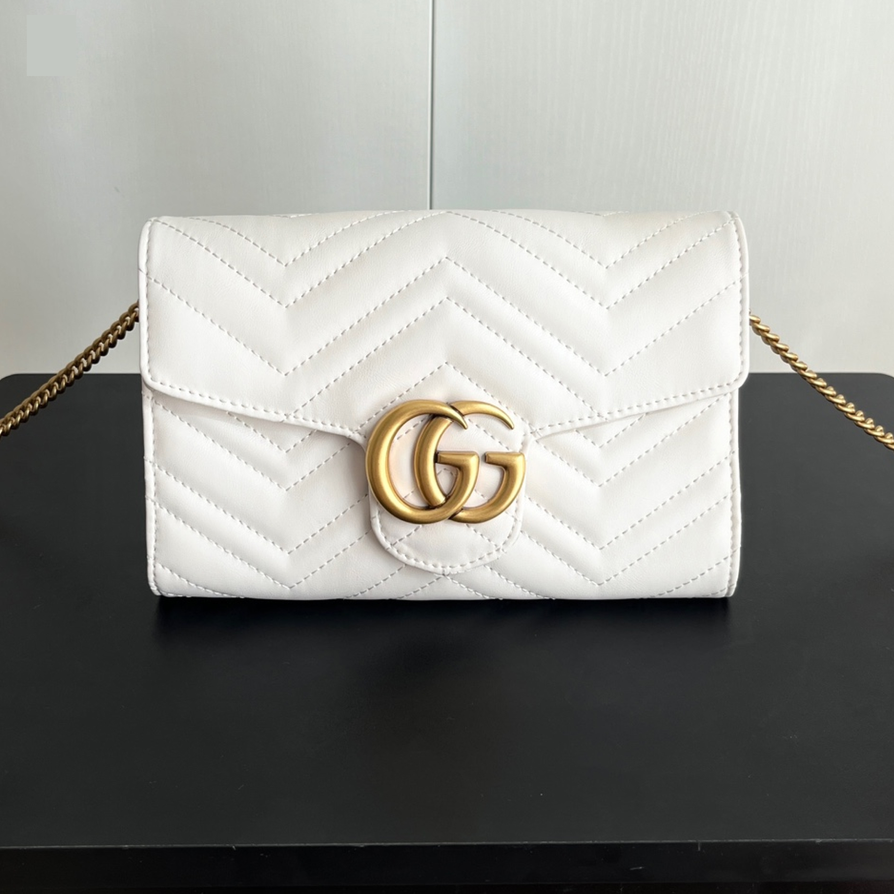 Double-G Marmont Chain Wallet - White Gold Wallet - Gorchic - $123.99
