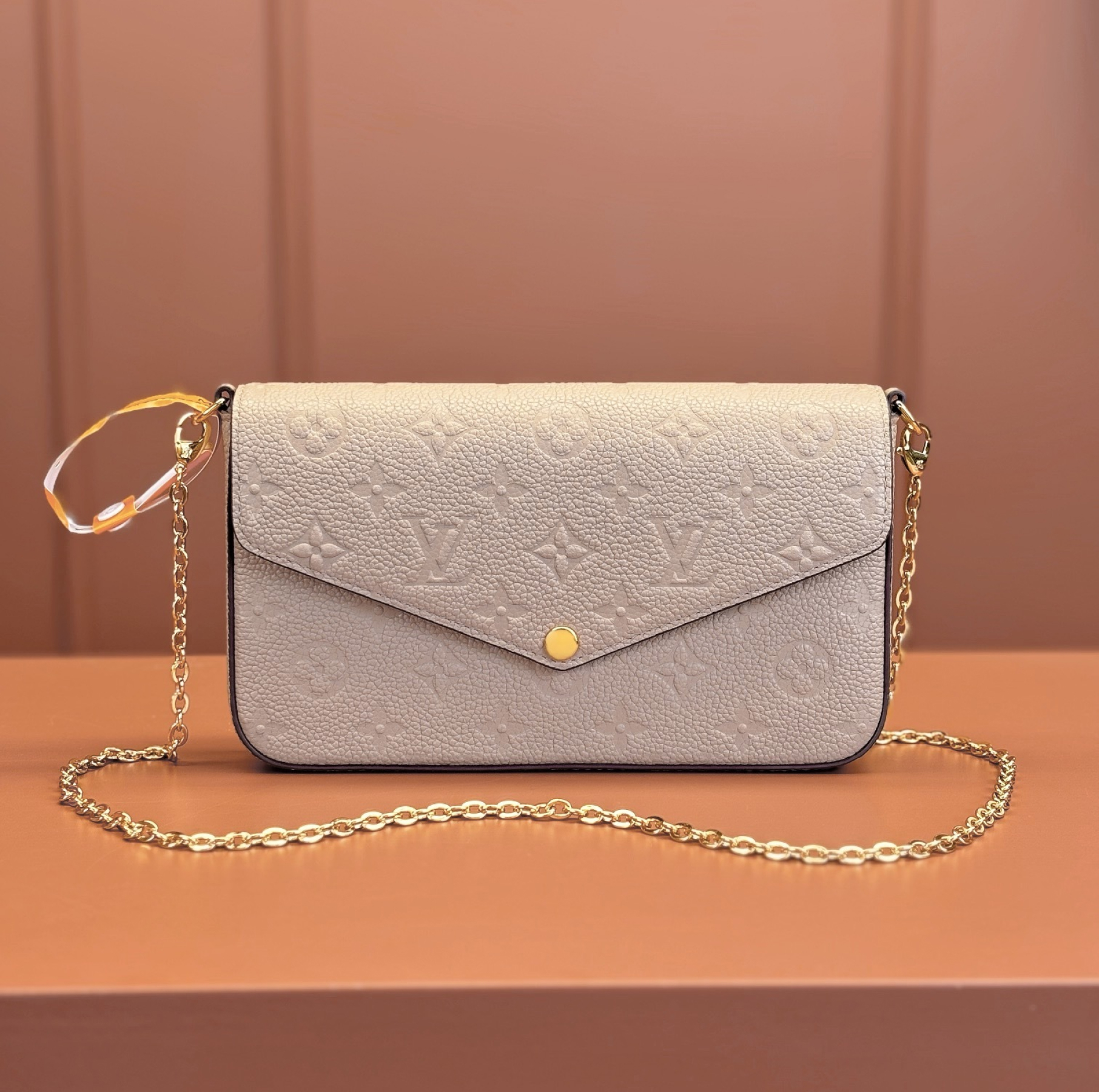 Designer Monogram POCHETTE FÉLICIE Chain Bag - Elephant Gray Embossed Bag - Gorchic - $82.99