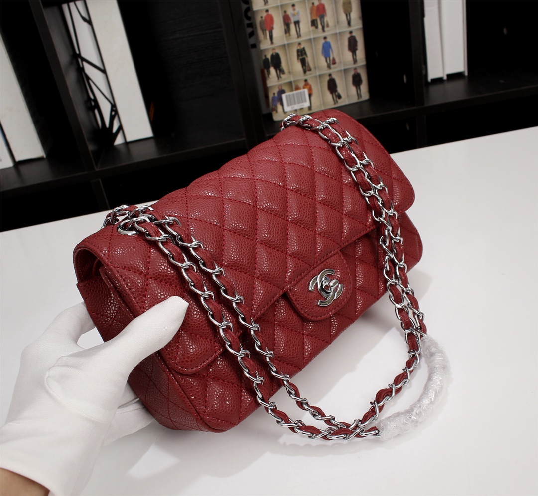 CC Inspired Classic Double Flap Bag Dark Red Caviar Sier Hardware - Bag - Gorchic - $122.99