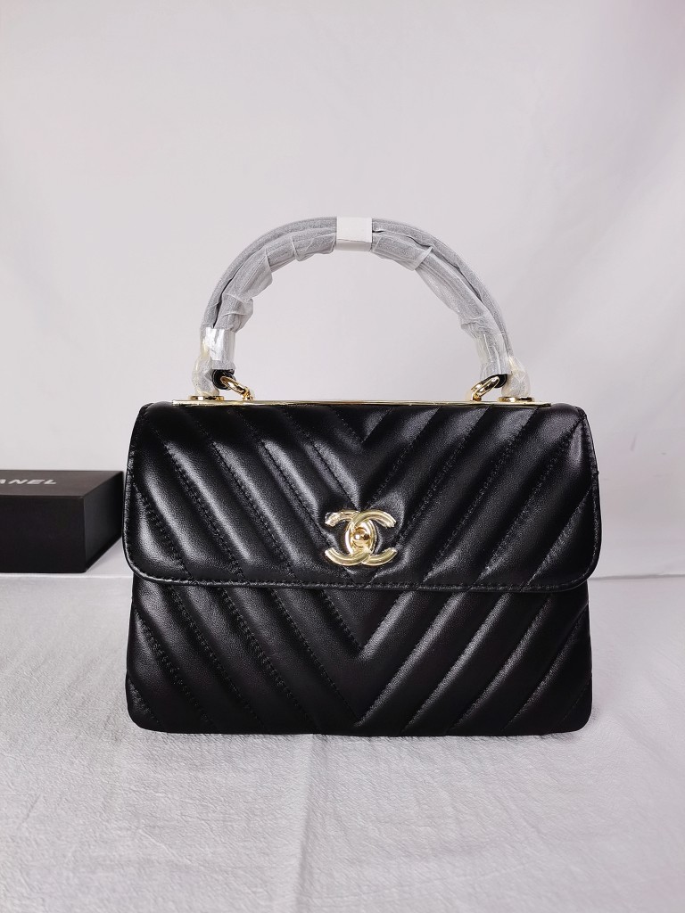 CC Inspired Top Handle Flap Bag Lambskin - Black - Gorchic - $140.99