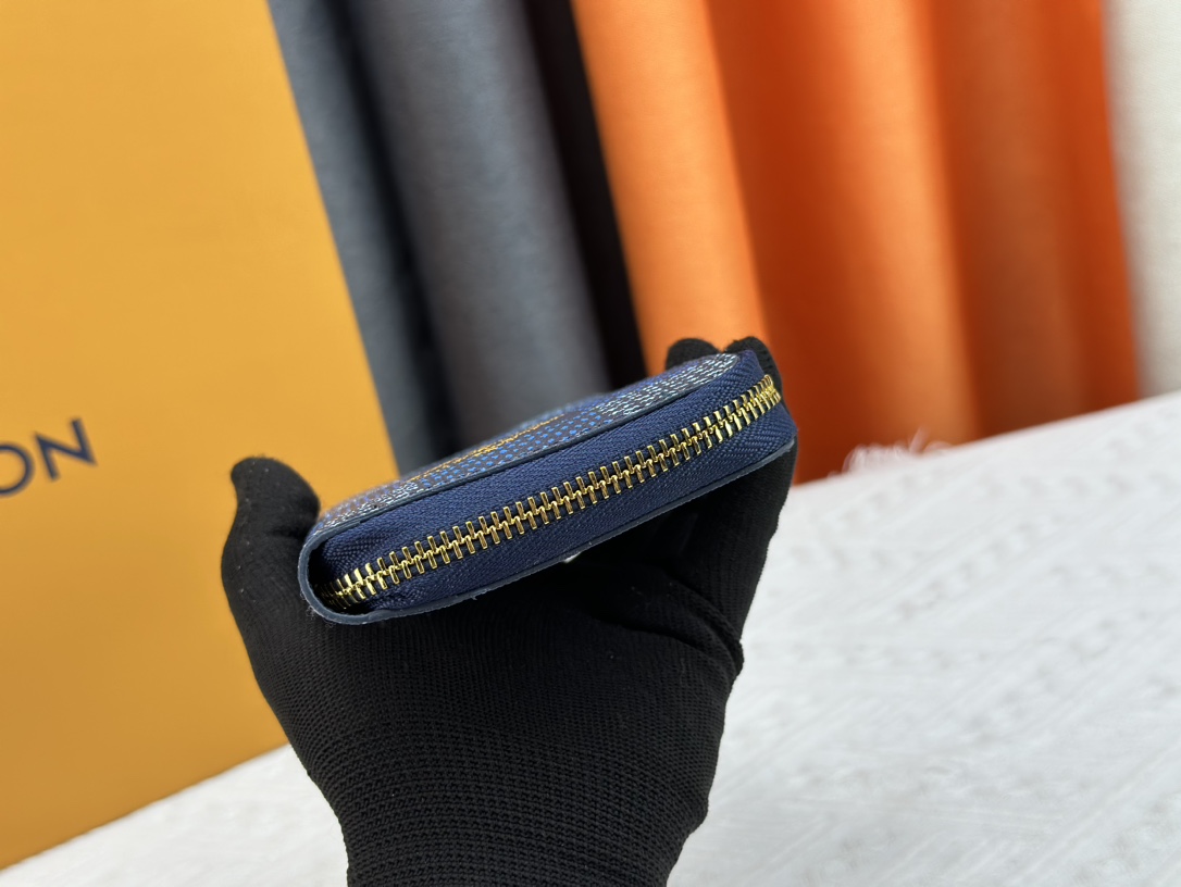 Designer Monogram  Zippy Wallet Vertical Canvas Wallet-Navy Blue Plaid  Wallet - Gorchic - $55.99