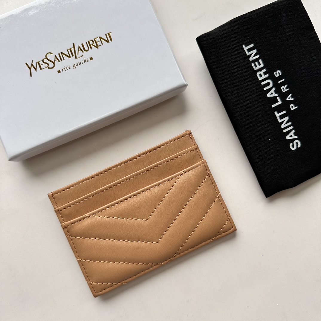 Lady Designer CASSANDRE MATELASSÉ card case in lambskin -Apricot Wallet - Gorchic - $35.99