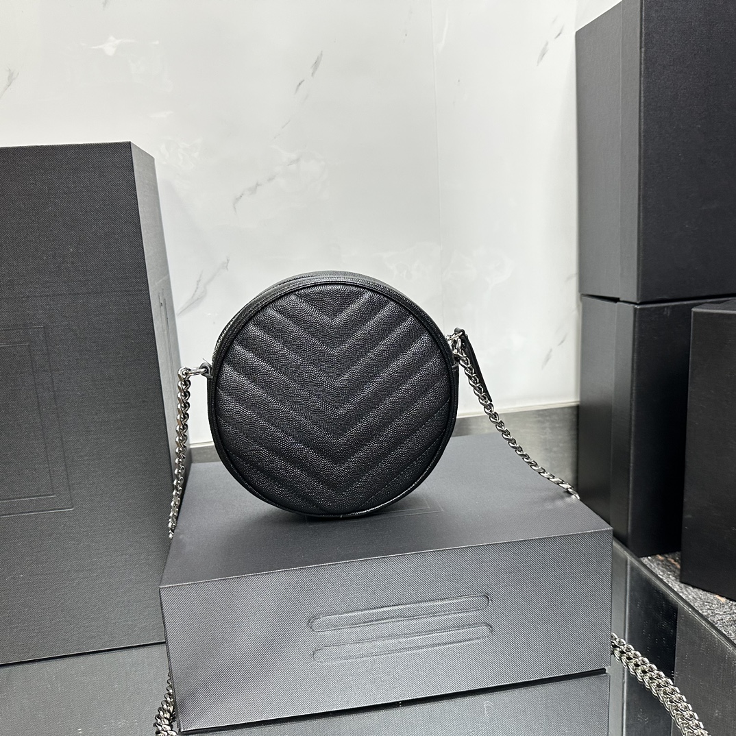 Lady Designer Grain De Poudre Matelasse Chevron Quilted Round Vinyle Camera Bag Deep Marine-Sier hardware - Bag - Gorchic - $131.99