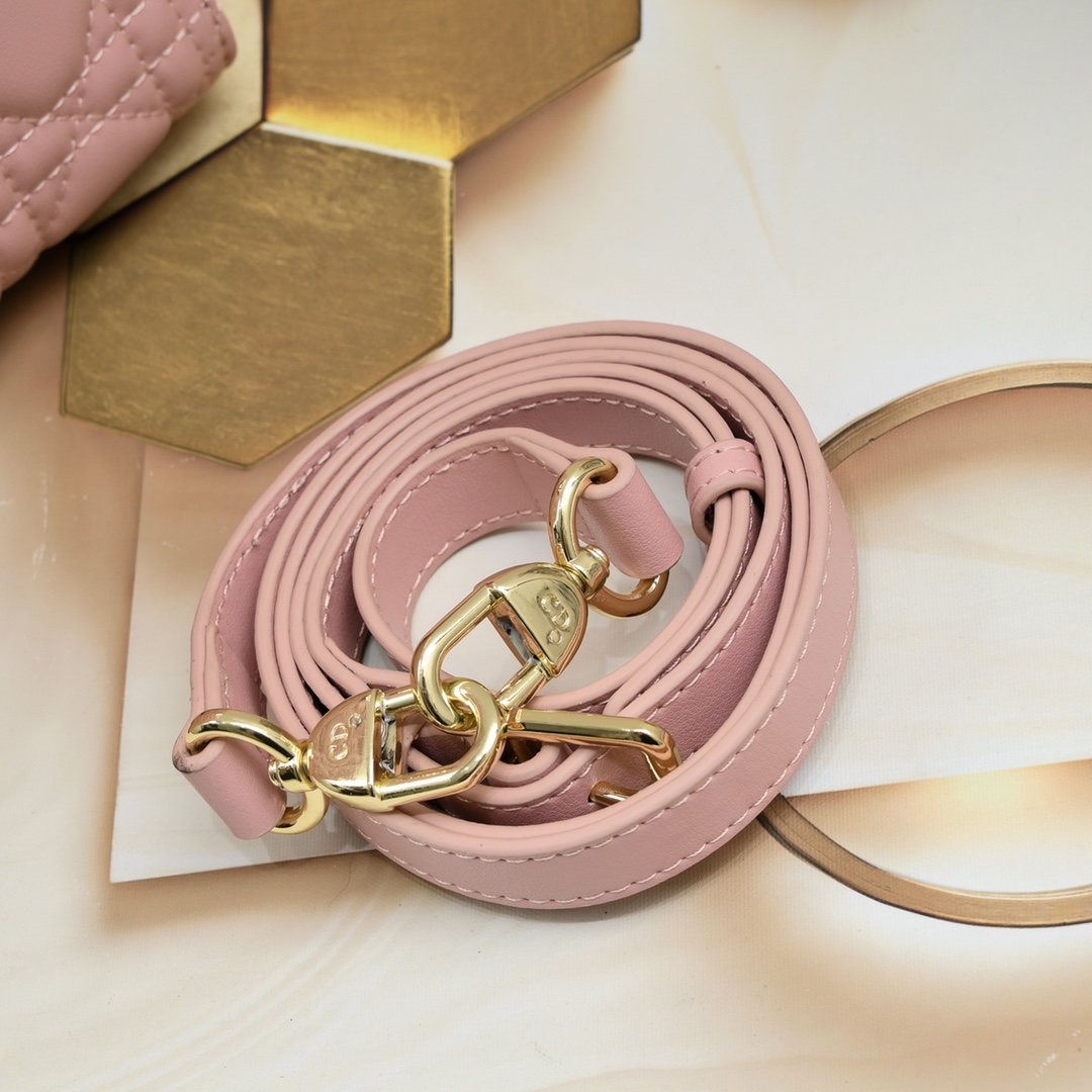 D Inspired Medium Lady D Inspired Bag Pink Cannage Calfskin Golden Hardware - Bag - Gorchic - $146.99