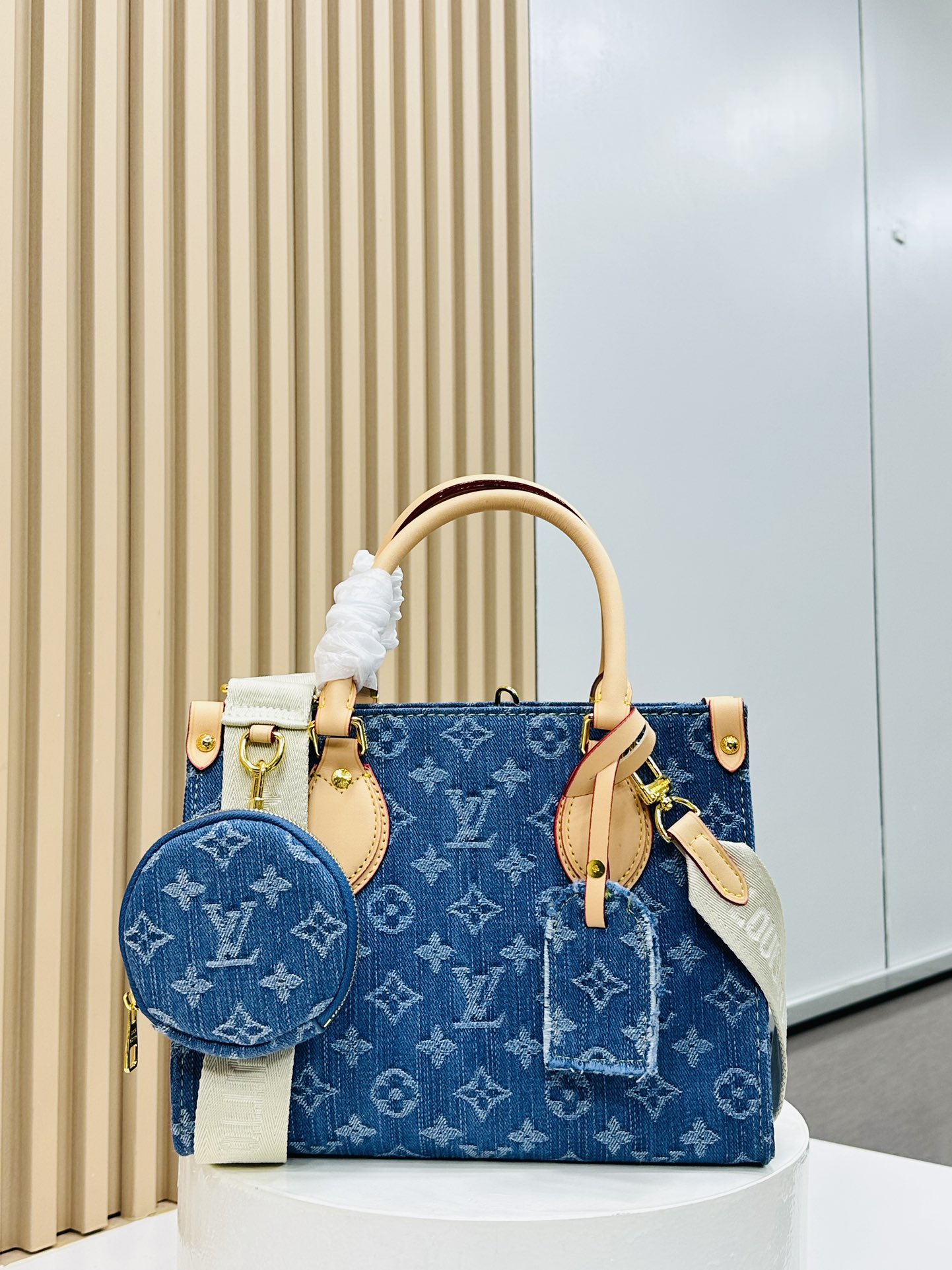 Designer Monogram Jacquard Denim Onthego Blue Bag - Gorchic - $114.99