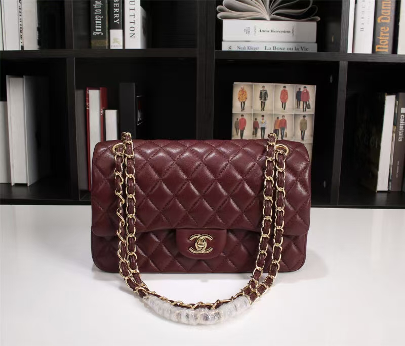 CC Inspired Classic Flag Handbag Lambskin & Gold-Tone Metal Burgundy Gold Hardware - Bag - Gorchic - $137.99