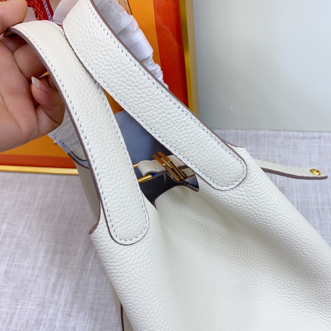 H-Inspired Clemence Picotin Lock Bag Golden Hardware-White Bag - Gorchic - $151.99