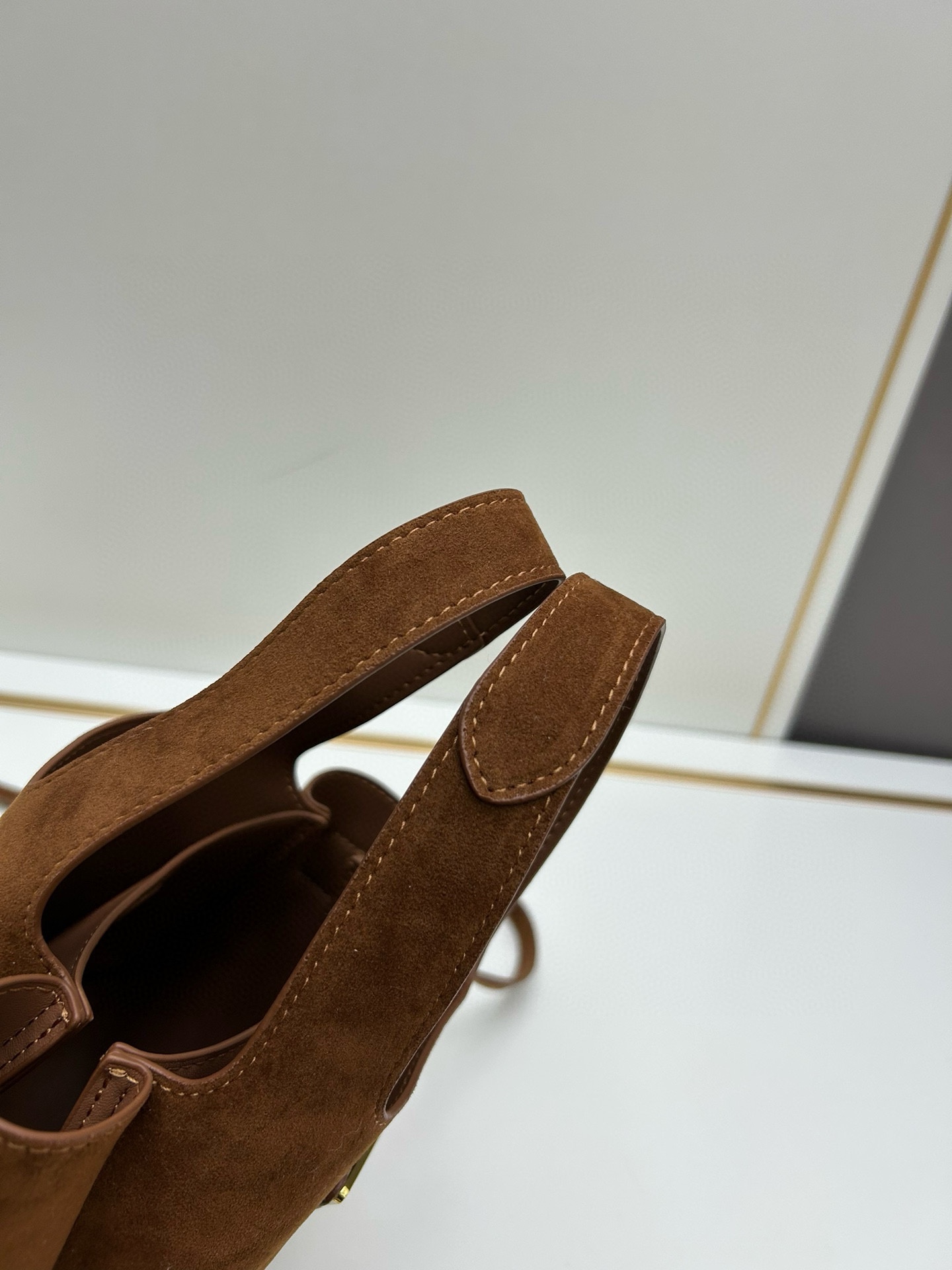 Saffiano texture Suede Brown Mini Tote Bag - Gorchic - $120.99