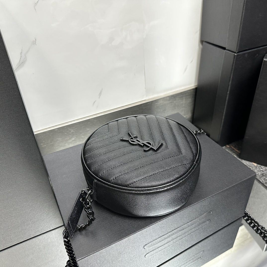 Lady Designer Grain De Poudre Matelasse Chevron Quilted Round Vinyle Camera Bag Deep Marine-biack hardware - Bag - Gorchic - $131.99