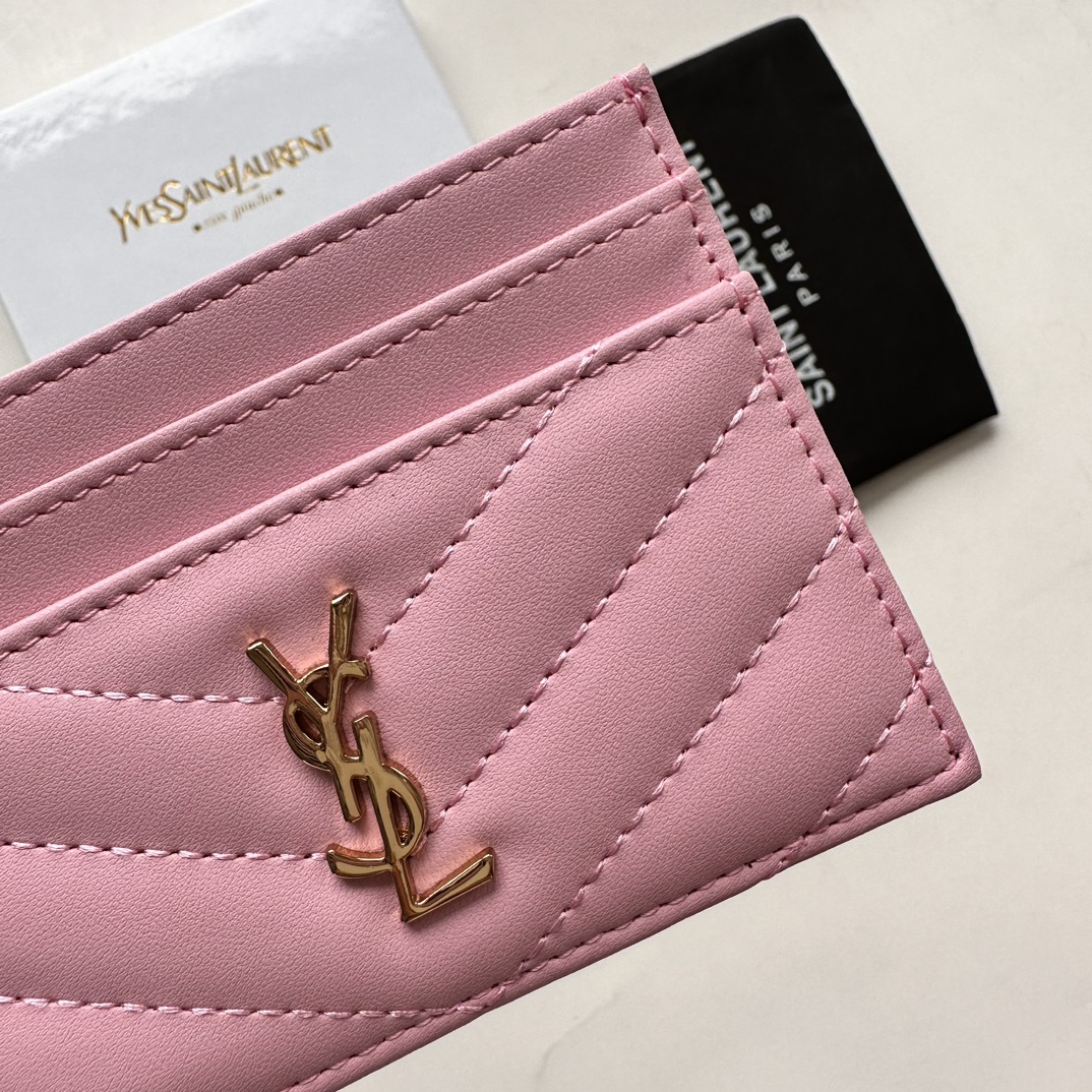 Lady Designer CASSANDRE MATELASSÉ card case in lambskin -Pink Wallet - Gorchic - $35.99