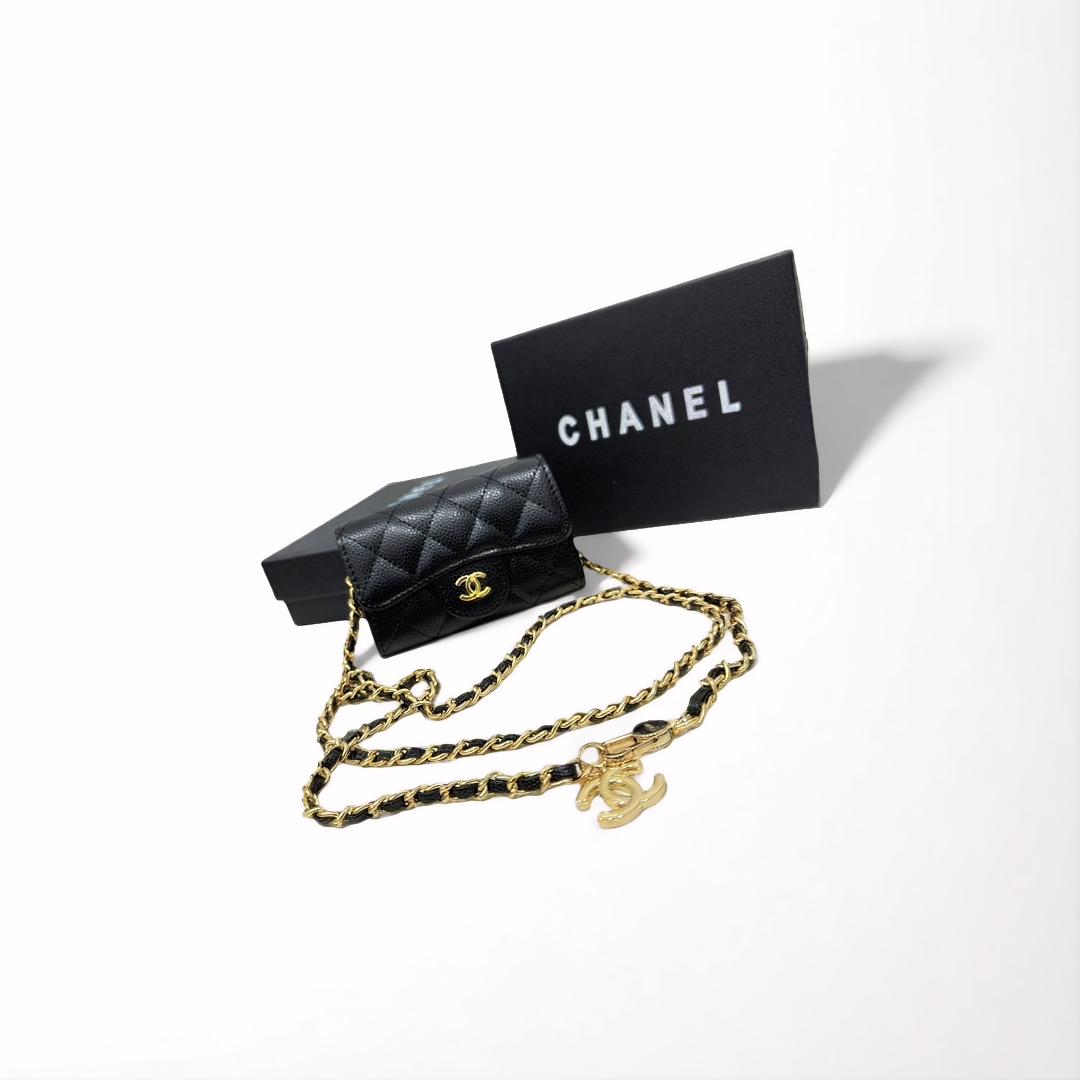 CC Inspired Black Metallic Calfskin Quilted Flap Chain Waist Bag - Gorchic - $83.99