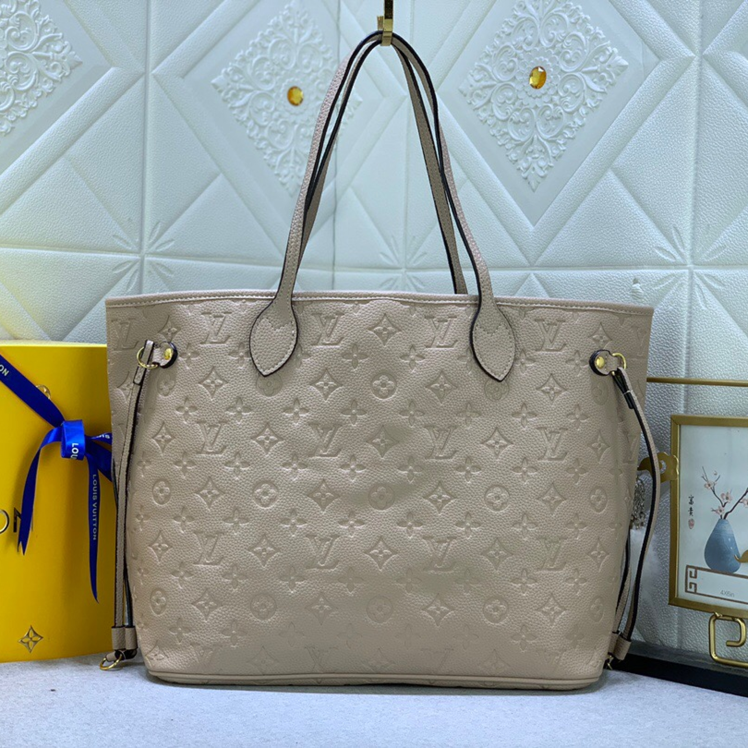 Designer Monogram Empreinte Leatherr Canvas Neverfull MM Turtledove Bag - Gorchic - $129.99