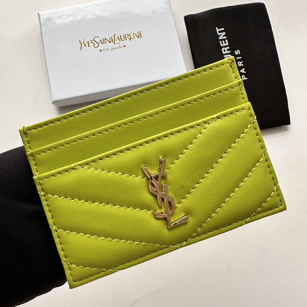 Lady Designer CASSANDRE MATELASSÉ card case in lambskin -Green Wallet - Gorchic - $35.99
