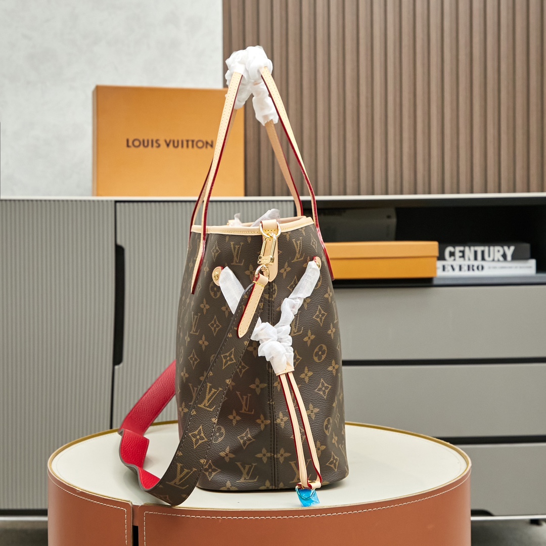 Designer Monogram Neverfull Bandoulière Inside Out MM Size Rouge Sari Bag - Gorchic - $136.99