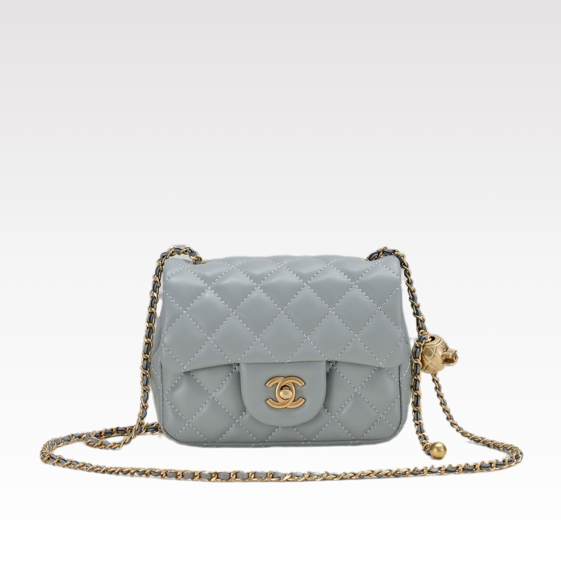 CC Inspired Classic Flag Bag Pearl Crush Mini Rectangular Flap Bag Light Blue Calfskin Antique Gold Hardware - Bag - Gorchic - $117.99