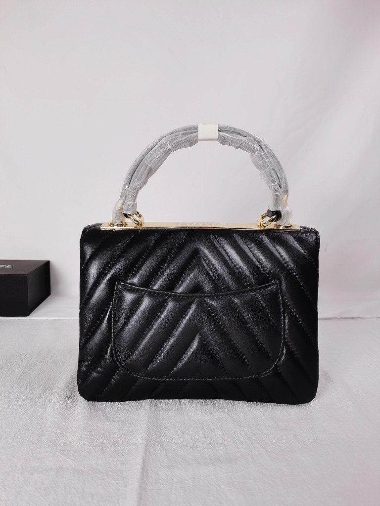 CC Inspired Top Handle Flap Bag Lambskin - Black - Gorchic - $140.99