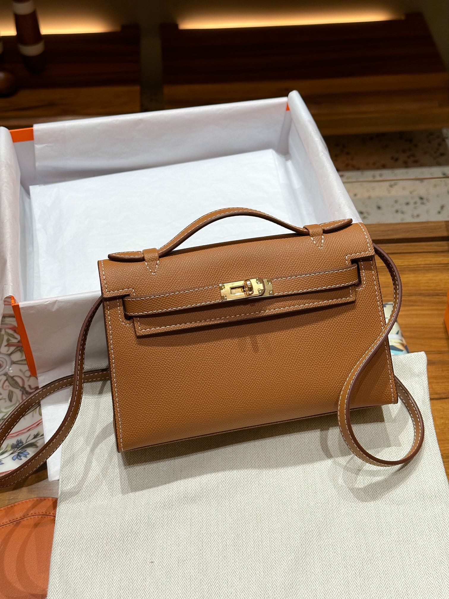 H-Inspired Kelly Mini 1st Kelly Pochette Generation Epsom Palm Leather-Golden Brown - Gorchic - $146.99
