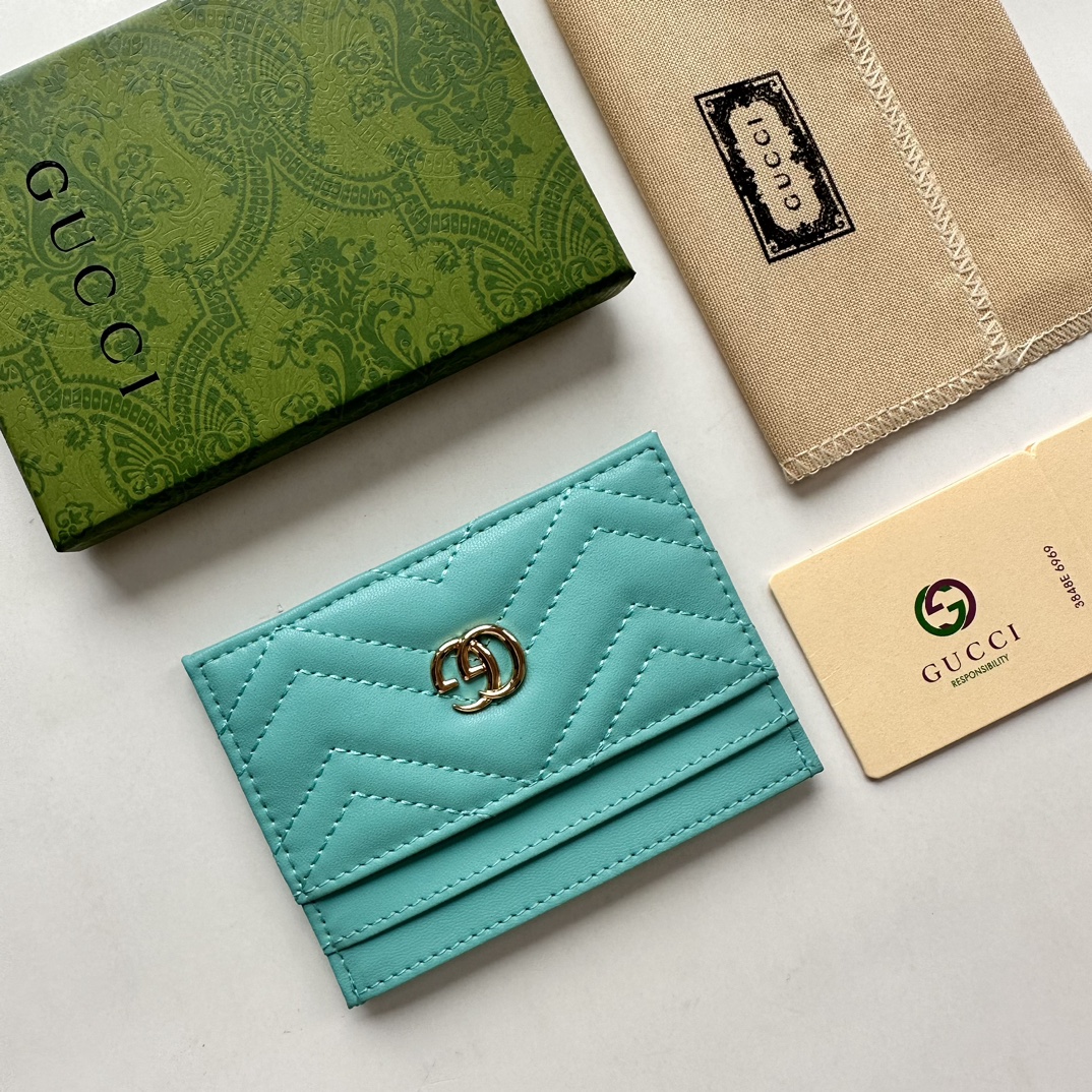 Double-G GG Marmont card case teal leather-wallet - Gorchic - $39.99