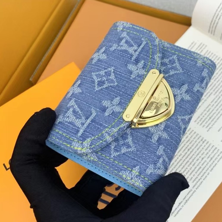Designer Monogram  Victorine Monogram Denim Half Wallet Blue - Gorchic - $88.99