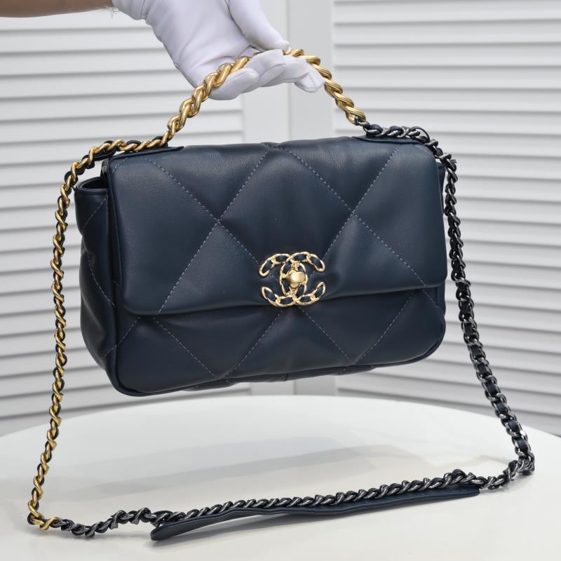 CC Inspired Calfskin Quilted CC Inspired 19 Flap Dark Blue -Golden - Bag - Gorchic - $132.99