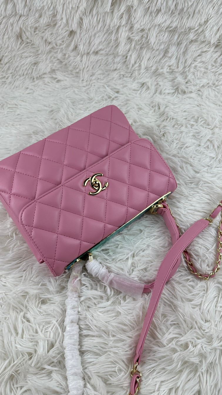 CC Inspired Top Handle Flap Bag Lambskin - Pink - Gorchic - $140.99
