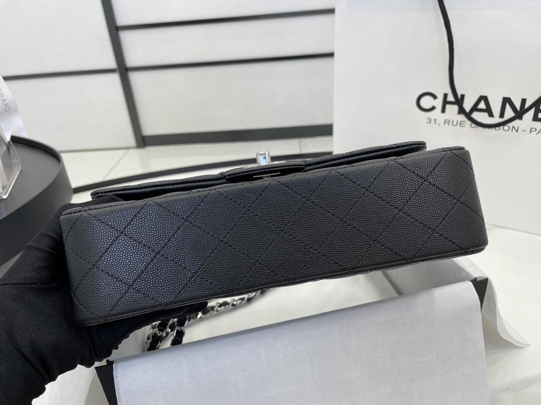 CC Inspired Classic Flag Bag Medium Classic Double Flap Bag SO Black Crumpled Calfskin Sier Hardware - Bag - Gorchic - $125.99