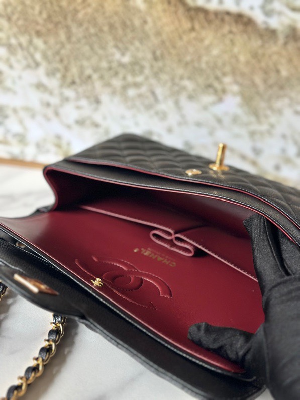 CC Inspired Classic Flag Bag Medium Classic Double Flap Bag Black Caviar Gold Hardware - Bag - Gorchic - $125.99