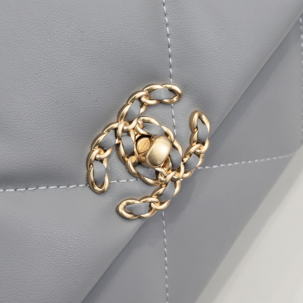 CC Inspired Calfskin Quilted CC Inspired 19 Flap Grey -Golden - Bag - Gorchic - $132.99