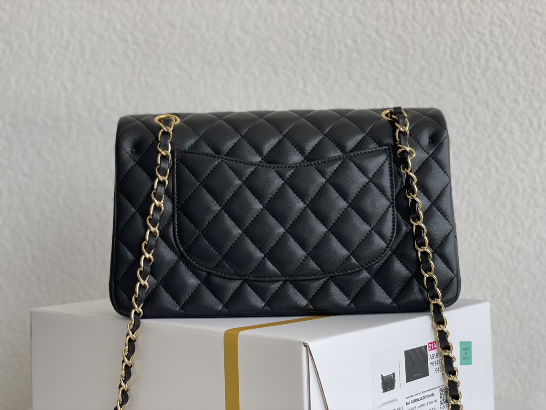 CC Inspired Classic Double Flag Bag Black Leather Golden Hardware Shoulder Bag - Gorchic - $125.99