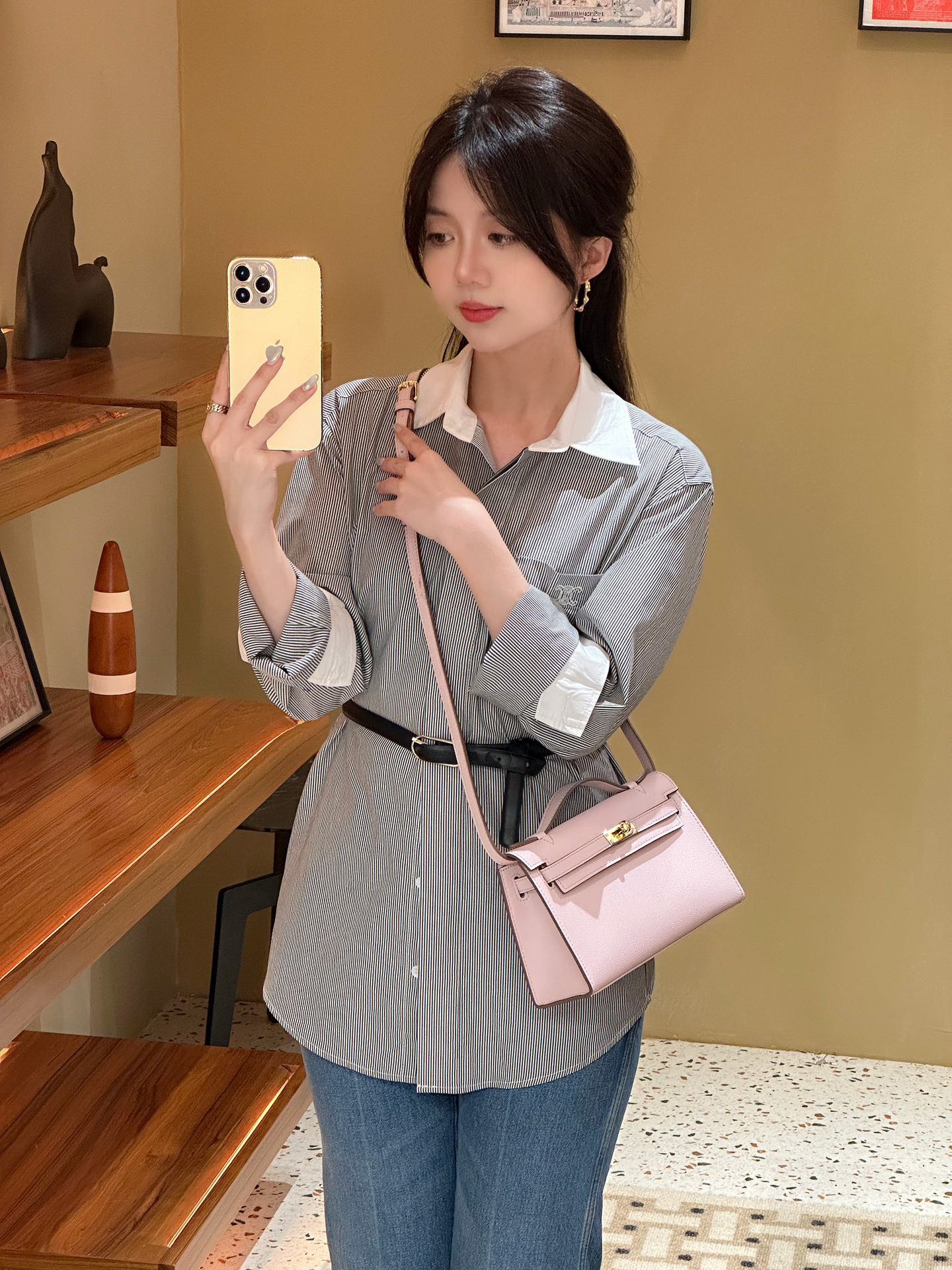 H-Inspired Kelly Mini 1st Kelly Pochette Generation Epsom Palm Leather-Light Pink - Gorchic - $146.99